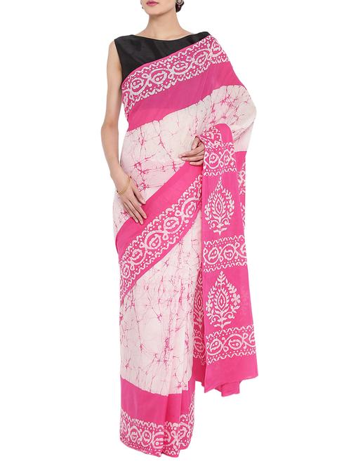 pink cotton printed saree with blouse - 14510955 - Very Small Image - 1