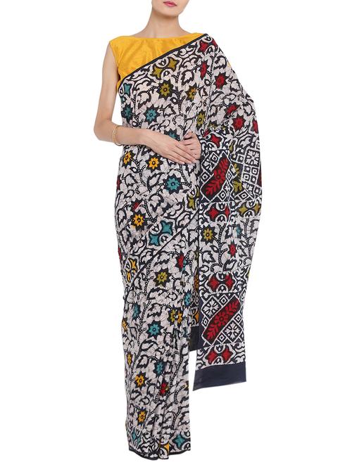 Multicolored printed saree with blouse - 14510959 - Very Small Image - 1
