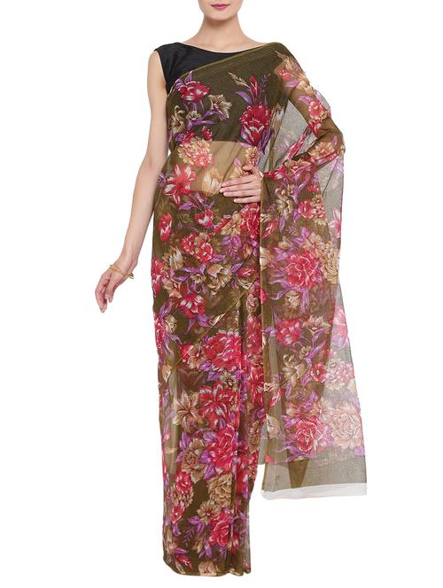 multicolored printed saree with blouse - 14510974 - Very Small Image - 1