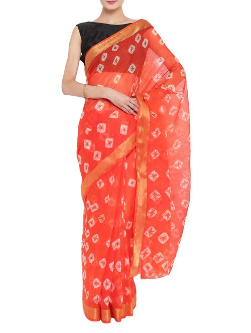 orange kota doria saree with blouse - 14510981 - Very Small Image - 1