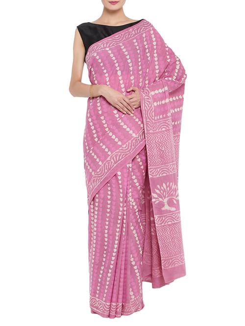 Pink printed saree with blouse - 14510992 - Very Small Image - 1