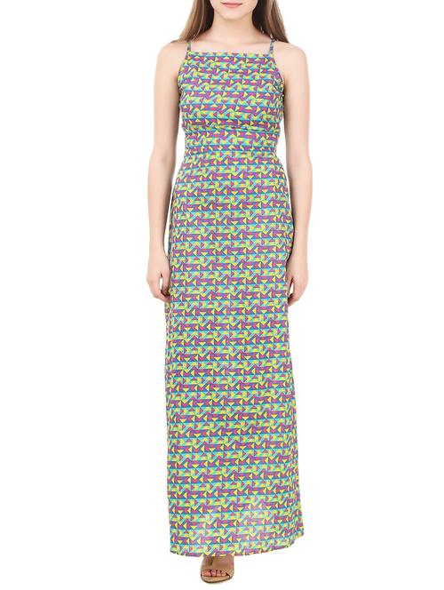 blue geometric print cotton maxi dress - 14511007 - Very Small Image - 1