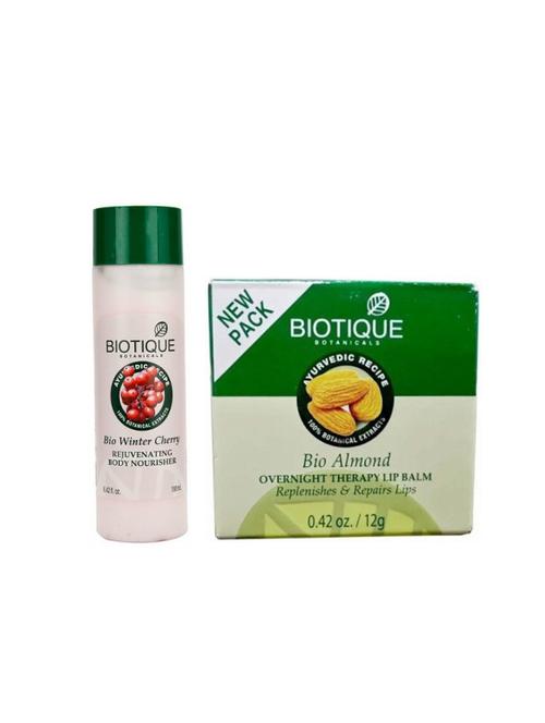 Biotique Winter Cherry Rejuvenating Body Nourisher(190ML), Almond Overnight Therapy Lip Balm(12GM) - 14511033 - Very Small Image - 1