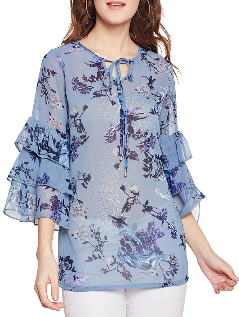 blue georgette ruffle top - 14511192 - Zoom Image - 1