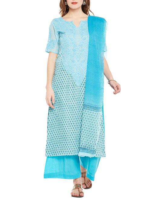 Chikankari unstitched palazzo suit - 14511322 - Standard Image - 1