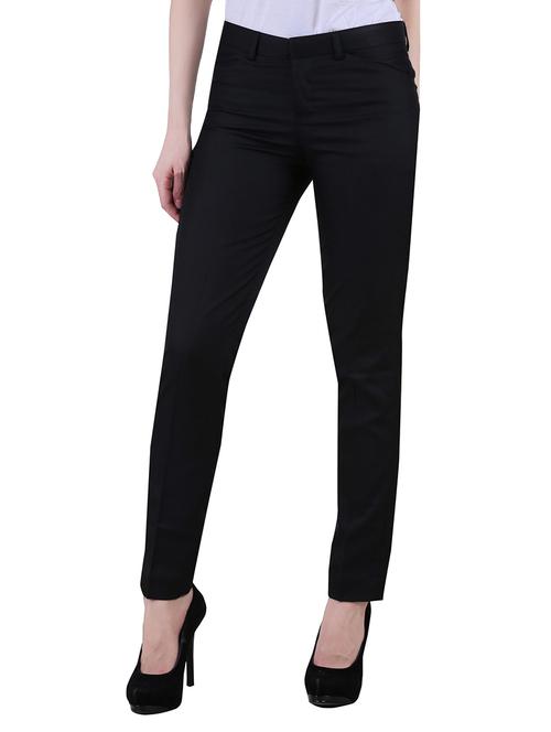 black cotton lycra flat front trouser - 14511335 - Very Small Image - 1