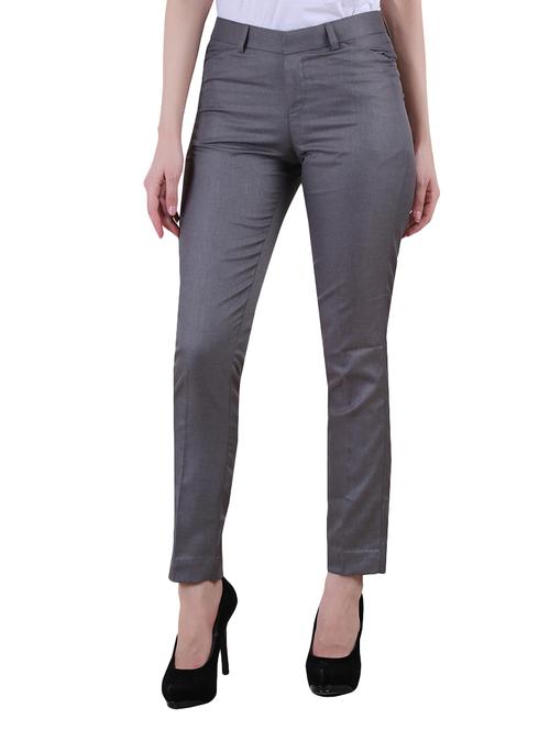 grey cotton lycra flat front trouser - 14511382 - Very Small Image - 1