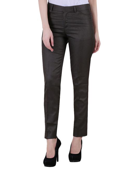 brown cotton lycra flat front trouser - 14511388 - Very Small Image - 1
