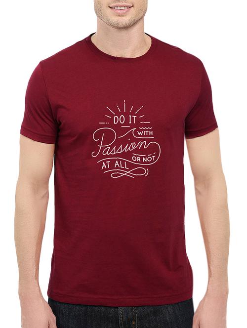maroon cotton chest print tshirt - 14511398 - Standard Image - 1