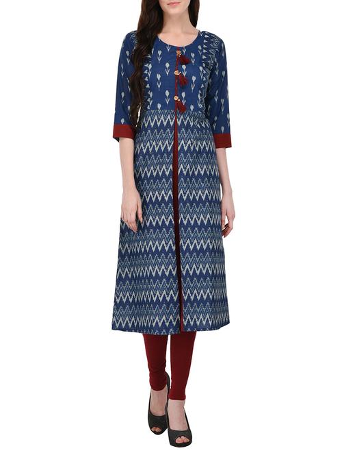 blue cotton a-line kurta - 14511487 - Very Small Image - 1