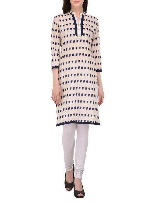 cream cotton straight kurta - 14511490 - Very Small Image - 1