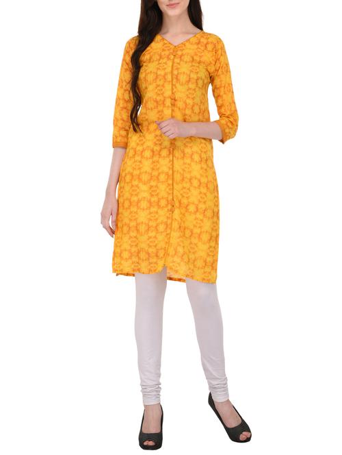 yellow cotton straight kurta - 14511495 - Very Small Image - 1