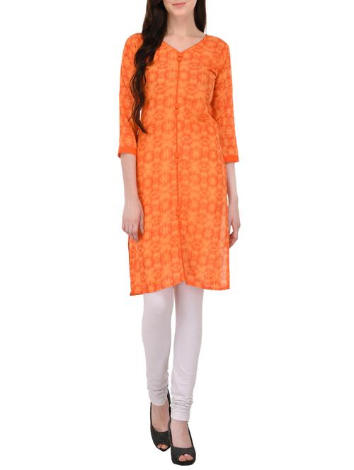 orange cotton straight kurta - 14511497 - Very Small Image - 1