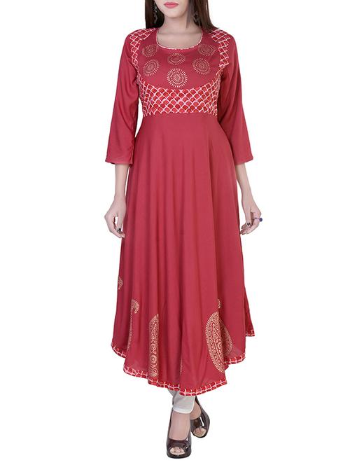 pink rayon flared kurta - 14511698 - Very Small Image - 1