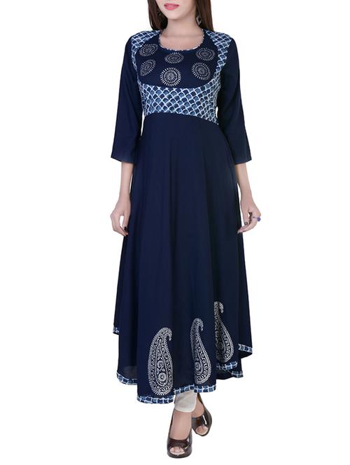 Blue rayon flared kurta - 14511699 - Very Small Image - 1