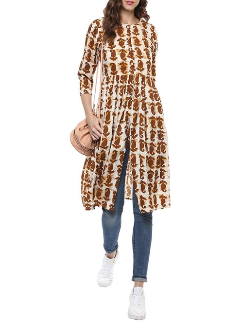 brown cotton high slit kurta - 14511976 - Very Small Image - 1