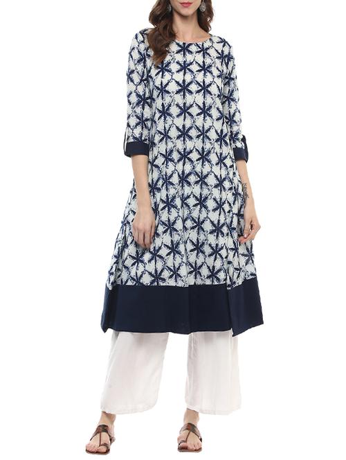 blue cotton aline kurta - 14511982 - Very Small Image - 1