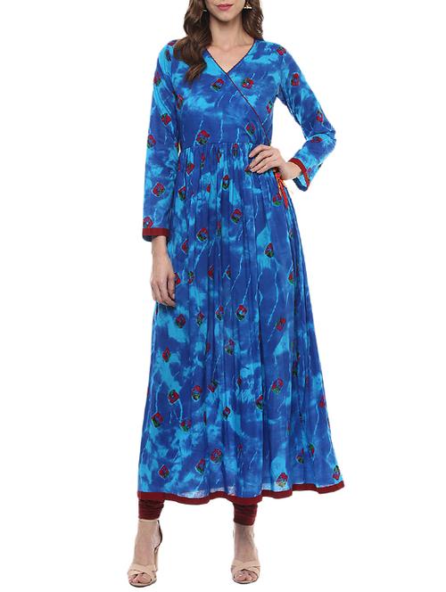 blue cotton angrakha kurta - 14511984 - Very Small Image - 1