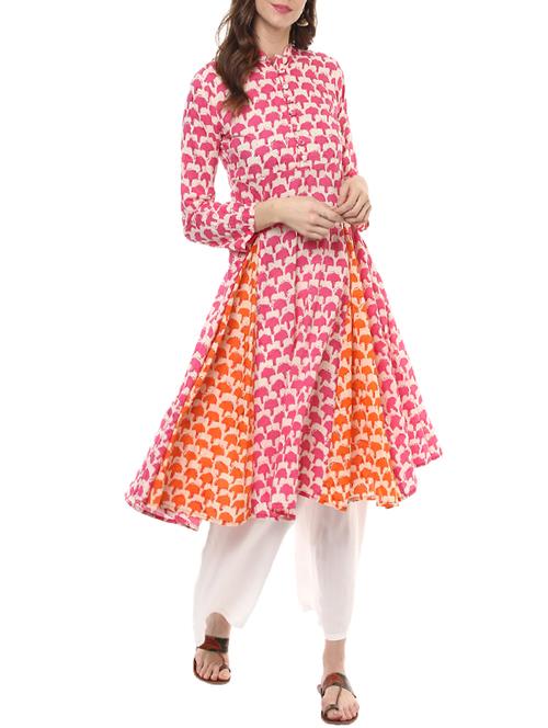pink cotton flared kurta - 14511986 - Very Small Image - 1