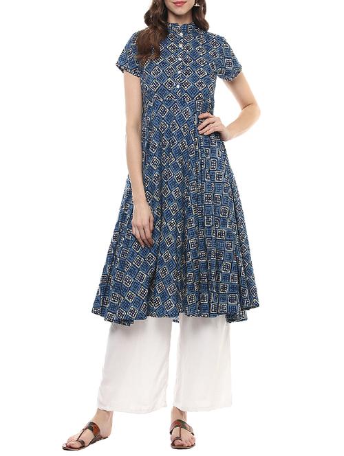 blue cotton flared kurta - 14511987 - Very Small Image - 1