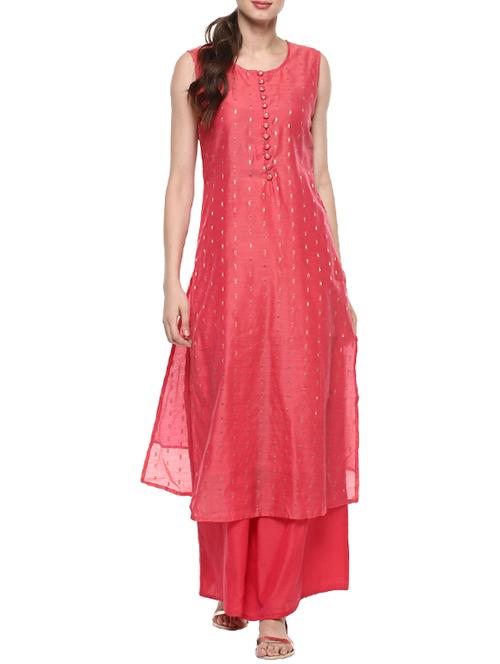pink chanderi straight kurta - 14511994 - Very Small Image - 1