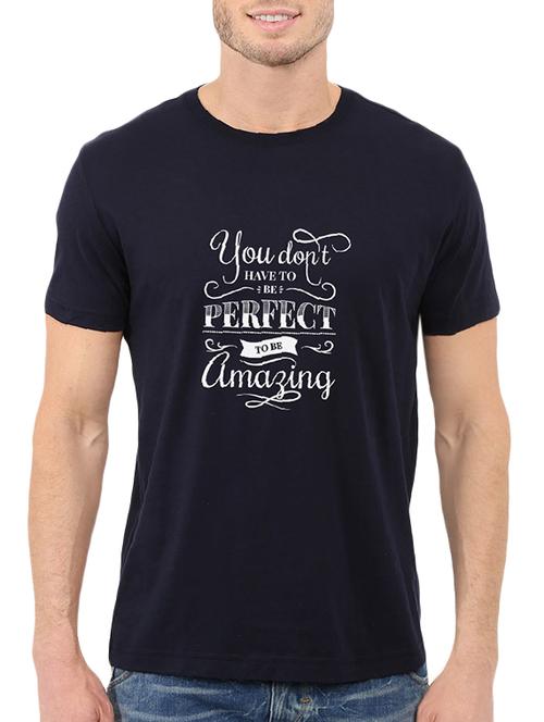 navy blue cotton chest print tshirt - 14512070 - Standard Image - 1