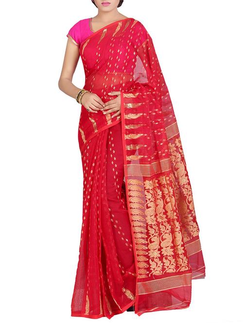 red woven saree - 14512096 - Very Small Image - 1