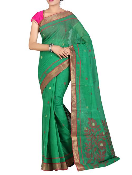 green woven saree - 14512106 - Very Small Image - 1