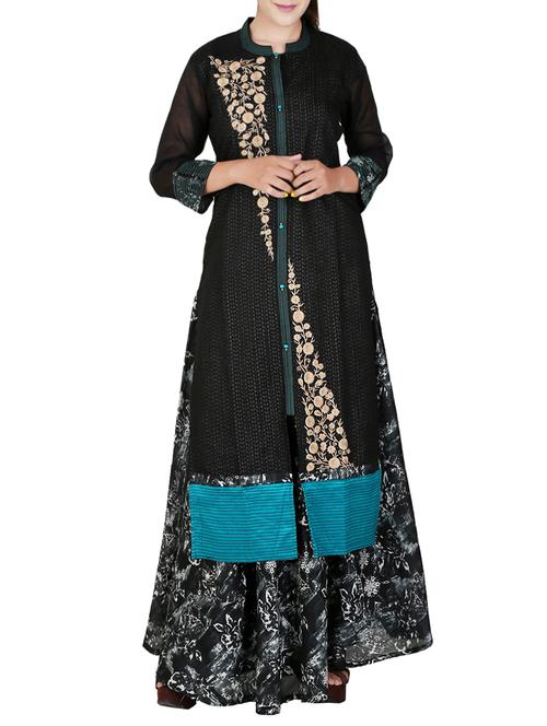 black chanderi kurta skirt set - 14512131 - Very Small Image - 1
