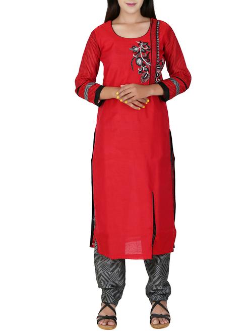red chanderi kurta pant set - 14512133 - Very Small Image - 1