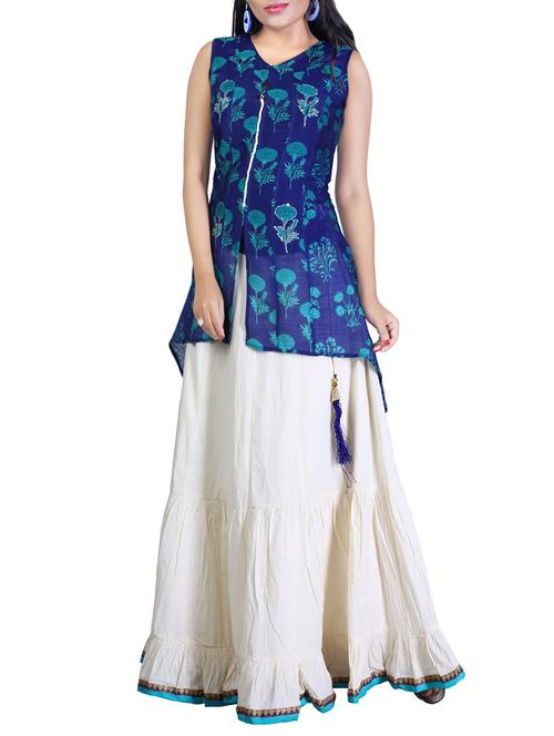 blue silk kurta skirt set - 14512149 - Very Small Image - 1
