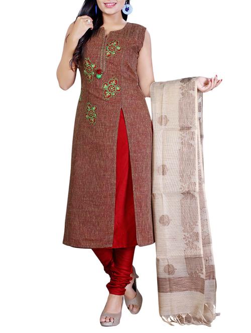 red kurta churidaar set stitched suit - 14512162 - Very Small Image - 1
