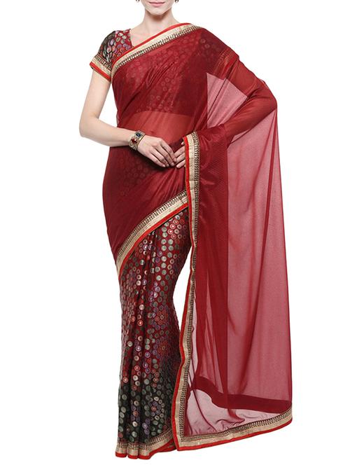 red woven saree with blouse - 14512182 - Very Small Image - 1