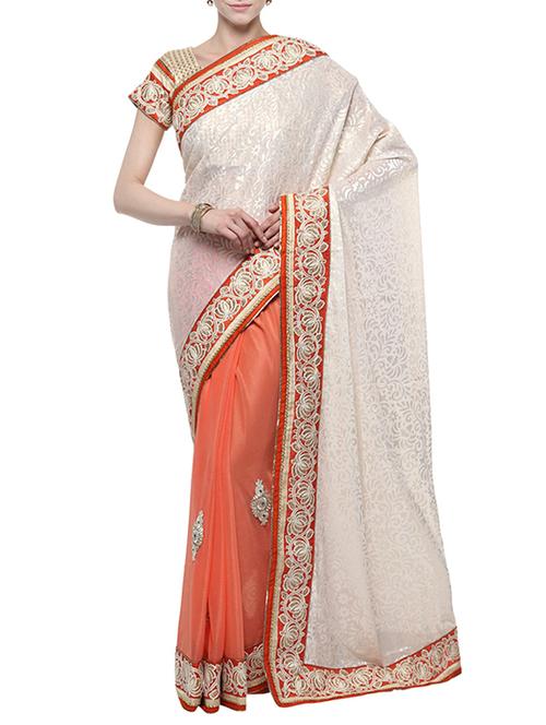 white half and half saree with blouse - 14512193 - Standard Image - 1