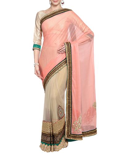 orange half and half saree with blouse - 14512195 - Very Small Image - 1