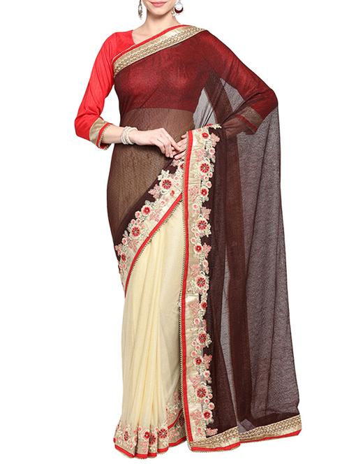 brown half and half saree - 14512200 - Very Small Image - 1