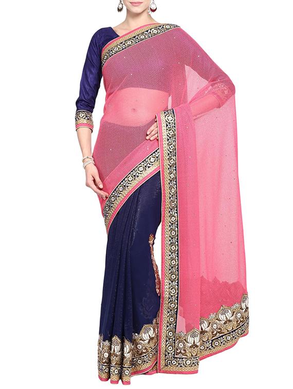 pink half and half saree with blouse