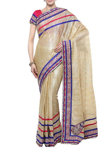 gold lycra embroidered saree with blouse - 14512202 - Very Small Image - 1