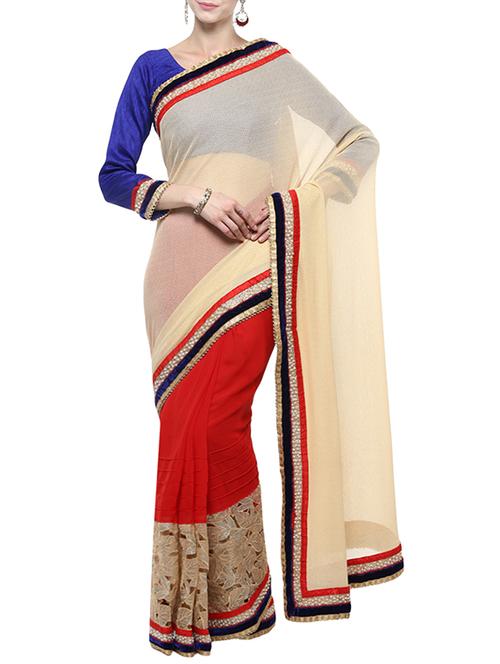 beige half and half saree with blouse - 14512205 - Standard Image - 1