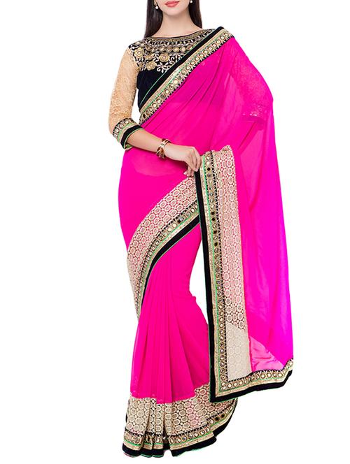 pink georgette embroidered saree - 14512208 - Very Small Image - 1