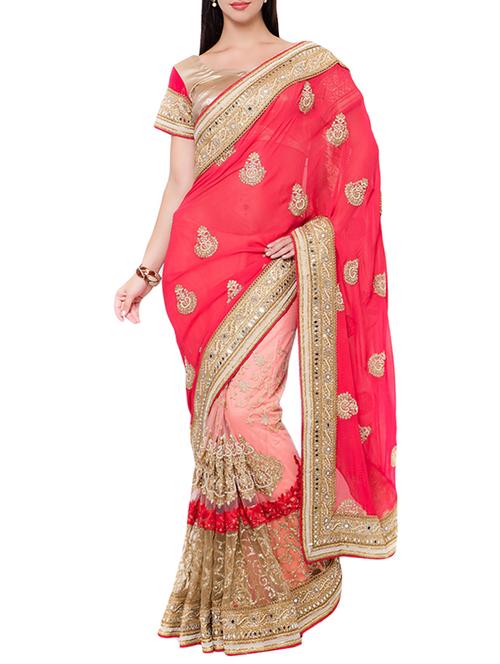 pink georgette embroidered saree with blouse - 14512212 - Very Small Image - 1