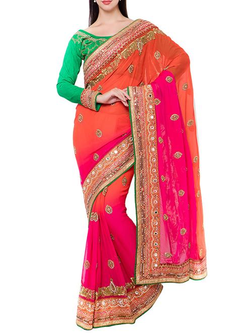 pink georgette embroidered saree with blouse - 14512213 - Very Small Image - 1