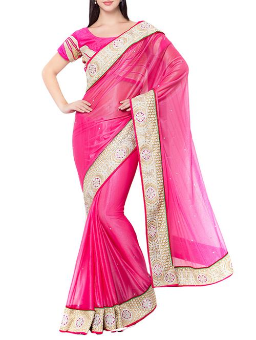 pink georgette embroidered saree with blouse - 14512217 - Standard Image - 1