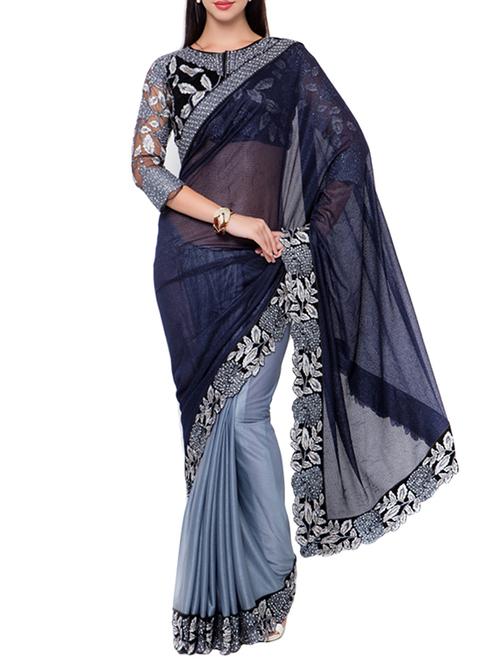 black half and half saree - 14512219 - Very Small Image - 1