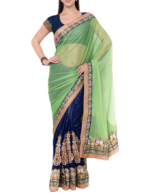 blue half and half saree with blouse - 14512222 - Standard Image - 1