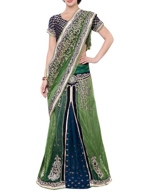 green net embroidered saree with blouse - 14512228 - Very Small Image - 1