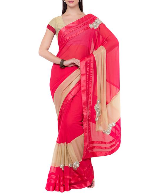 pink georgette embroidered saree with blouse - 14512232 - Standard Image - 1