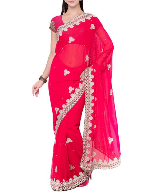 pink georgette embroidered saree - 14512237 - Very Small Image - 1