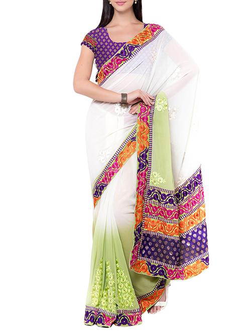 white embroidered saree with blouse - 14512242 - Standard Image - 1