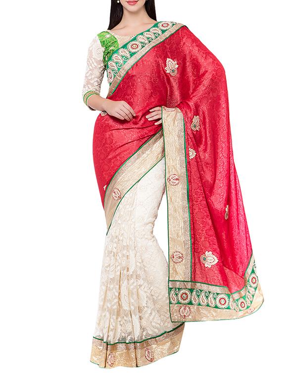 red half and half saree with blouse - 14512250 - Zoom Image - 1